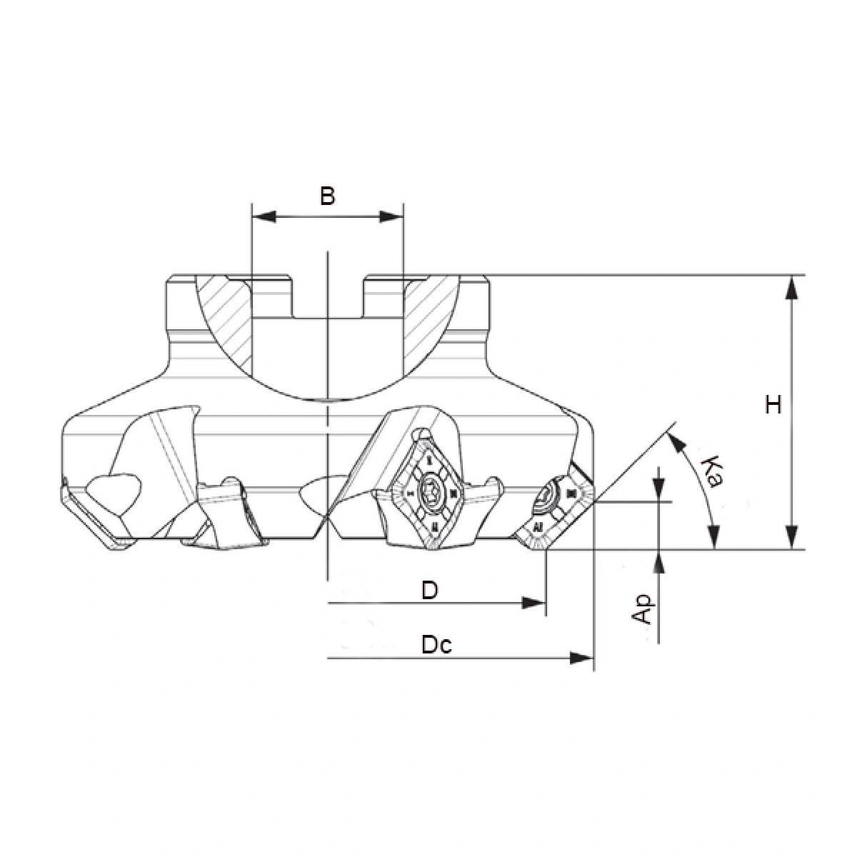 2" 45° Face Mill Cutter, 5 Pocket for SNMX1306 Double-Sided Inserts - Image 2